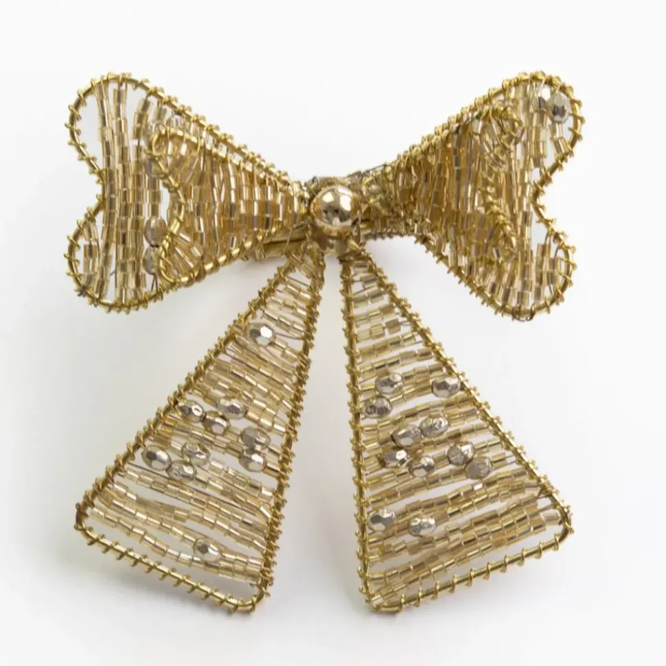 Gold Bow Beaded Napkin Ring | Set of 4