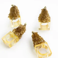 Gold Christmas Tree Beaded Napkin Ring | Set of 4