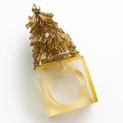 Gold Christmas Tree Beaded Napkin Ring | Set of 4