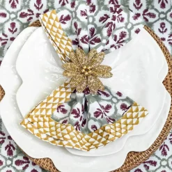 Gold Flower Beaded Napkin Ring | Set of 4