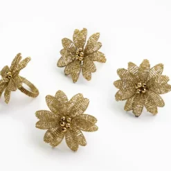 Gold Flower Beaded Napkin Ring | Set of 4