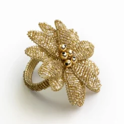 Gold Flower Beaded Napkin Ring | Set of 4