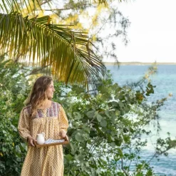 Golden Buti Split Neck Shift Dress