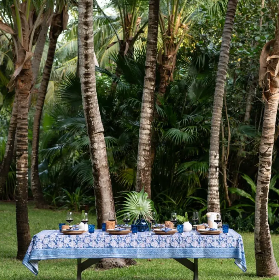 Grecian Palm Blue & Orchid Tablecloth