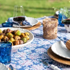 Grecian Palm Blue & Orchid Tablecloth