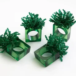 Green Acrylic Beaded Napkin Ring | Set of 4