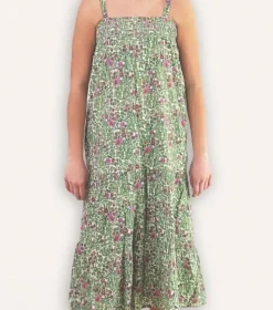 Green & Pink Bird Long Babydoll Dress