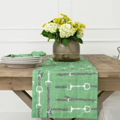Green Linen Snaffle & Buckle Table Runner