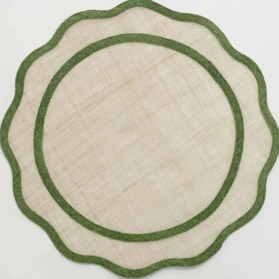 Green Scalloped Edge Woven Placemats | Set 4
