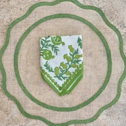 Green Scalloped Edge Woven Placemats | Set 4