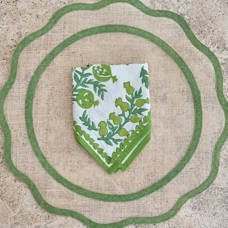 Green Scalloped Edge Woven Placemats | Set 4