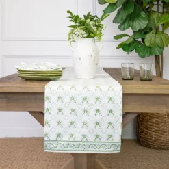 India Hicks Cuban Flower Blue & Green Table Runner