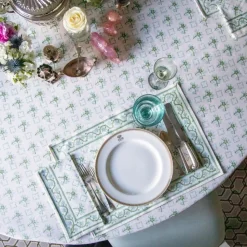 India Hicks Cuban Flower Blue & Green Tablecloth