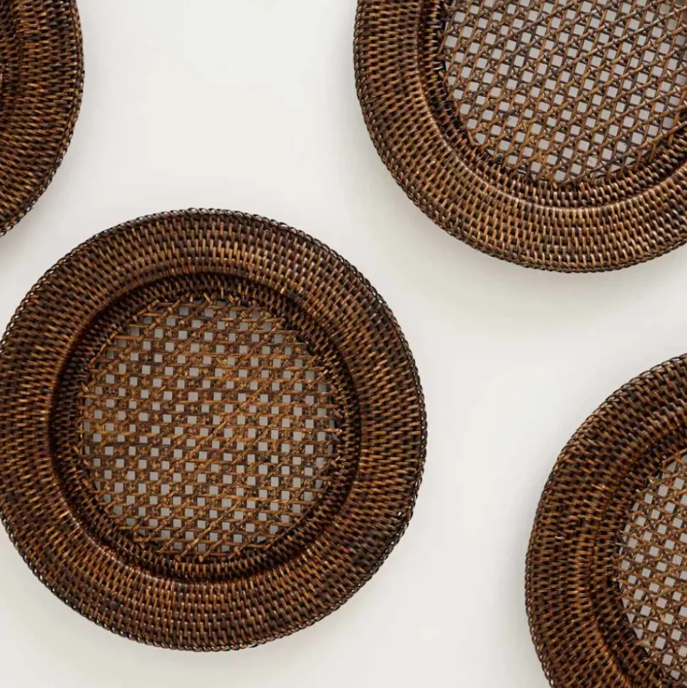 India Hicks Home Antique Brown Rattan Charger | Set of 4