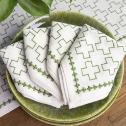 India Hicks Home Embroidered Grand Cross Soft Sage Napkin | Set of 4