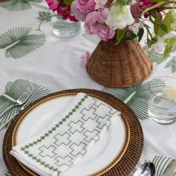 India Hicks Home Embroidered Grand Cross Soft Sage Napkin | Set of 4