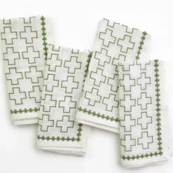 India Hicks Home Embroidered Grand Cross Soft Sage Napkin | Set of 4