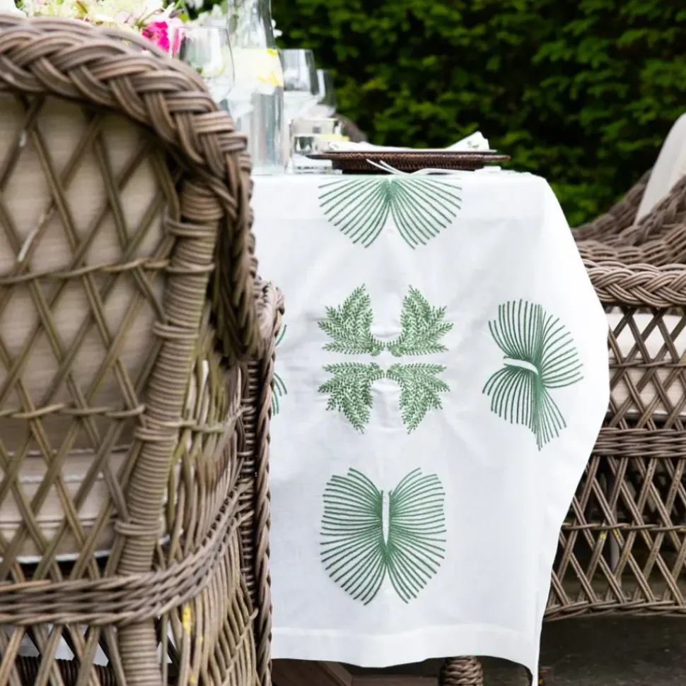 India Hicks Home Embroidered Twin Palms Soft Sage Tablecloth