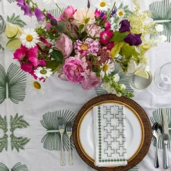 India Hicks Home Embroidered Twin Palms Soft Sage Tablecloth