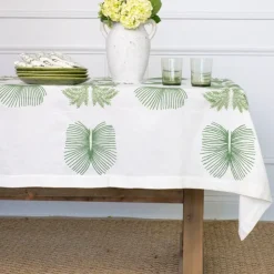 India Hicks Home Embroidered Twin Palms Soft Sage Tablecloth