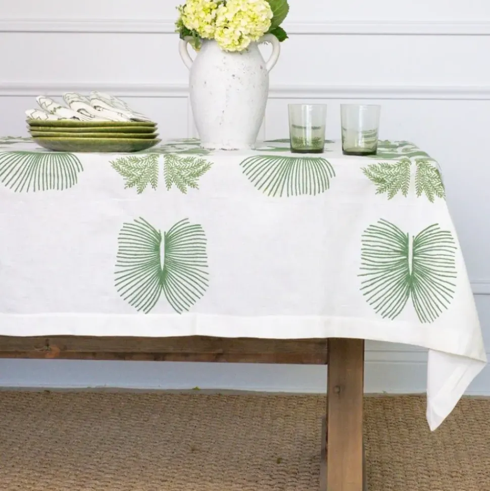 India Hicks Home Embroidered Twin Palms Soft Sage Tablecloth