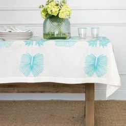 India Hicks Home Embroidered Twin Palms Palladian Blue Tablecloth