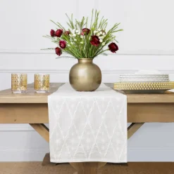 India Hicks Home Embroidered Diamond White Table Runner