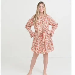 Mila Floral Blush Long Sleeve Flounce Dress