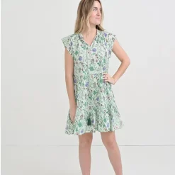 Mila Floral Emerald Cap Sleeve Flounce Dress
