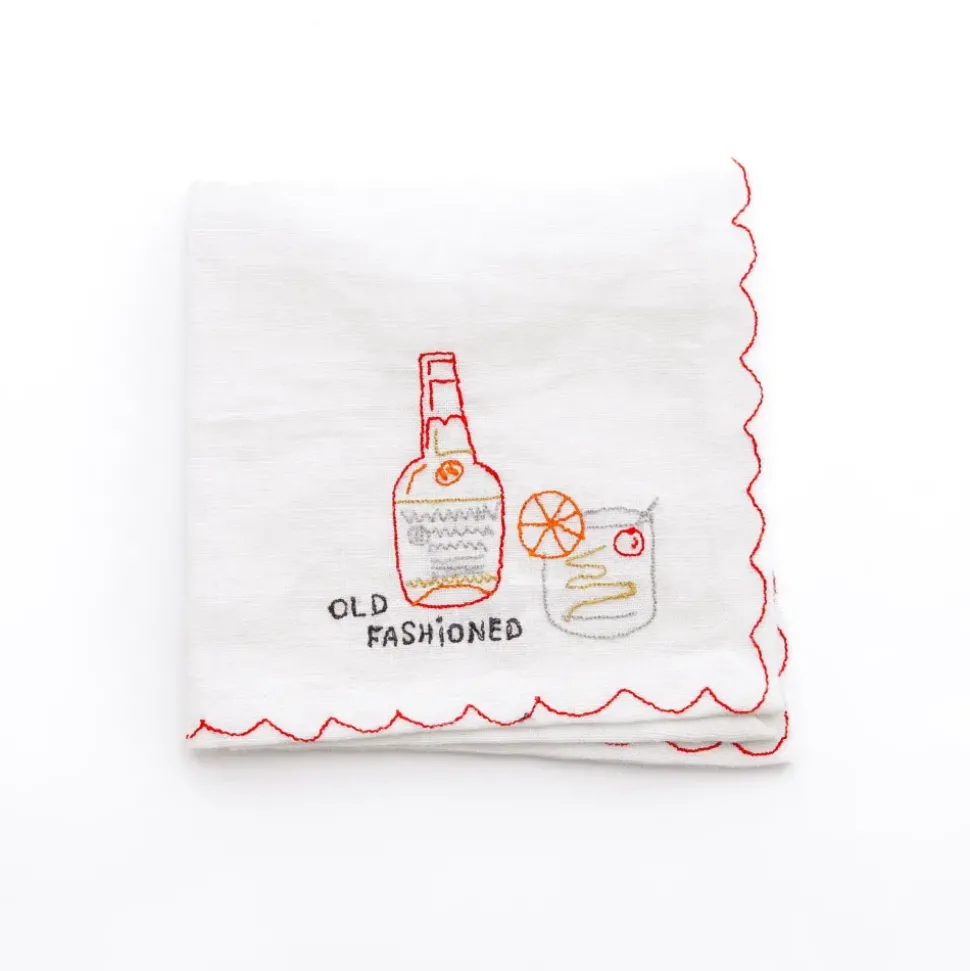 Mixed Drink Embroidered Linen Cocktail Napkins | Set of 6