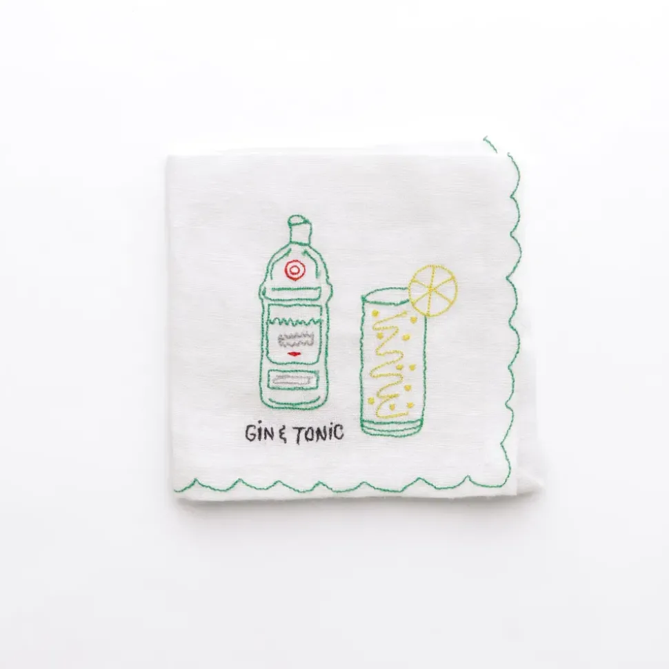 Mixed Drink Embroidered Linen Cocktail Napkins | Set of 6