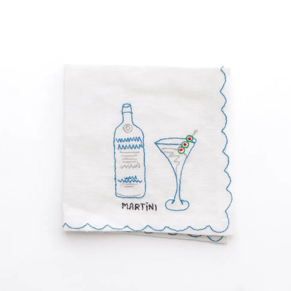 Mixed Drink Embroidered Linen Cocktail Napkins | Set of 6