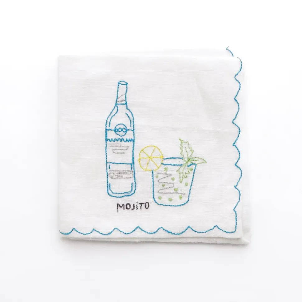 Mixed Drink Embroidered Linen Cocktail Napkins | Set of 6