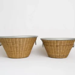 Natural Wicker and Aluminum Ice Bucket with Handles