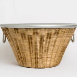Natural Wicker and Aluminum Ice Bucket with Handles