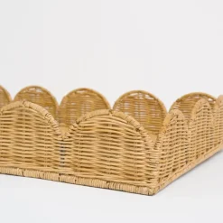 Natural Wicker Scalloped Rectangle Tray