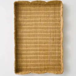 Natural Wicker Scalloped Rectangle Tray