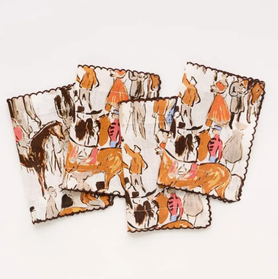 Paddock Scene Linen Cocktail Napkin | Set of 4