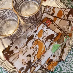 Paddock Scene Linen Cocktail Napkin | Set of 4