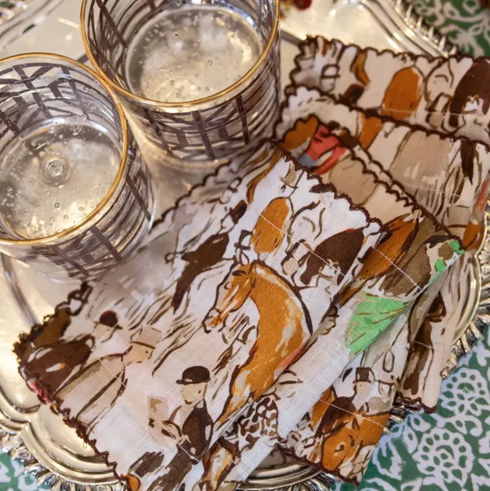 Paddock Scene Linen Cocktail Napkin | Set of 4
