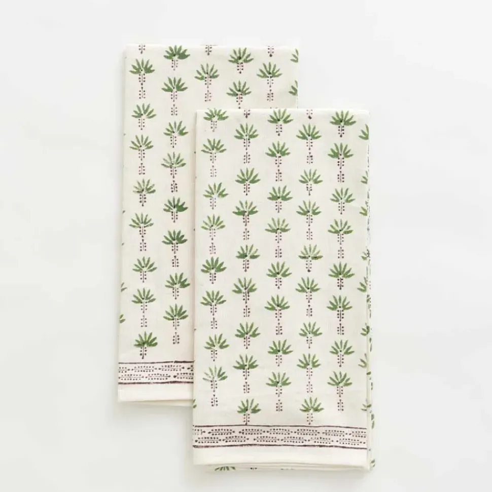 Palm Tree Dot Green Tea Towels | Set of 2
