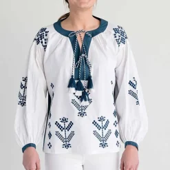 Paros Embroidered Blouse Navy