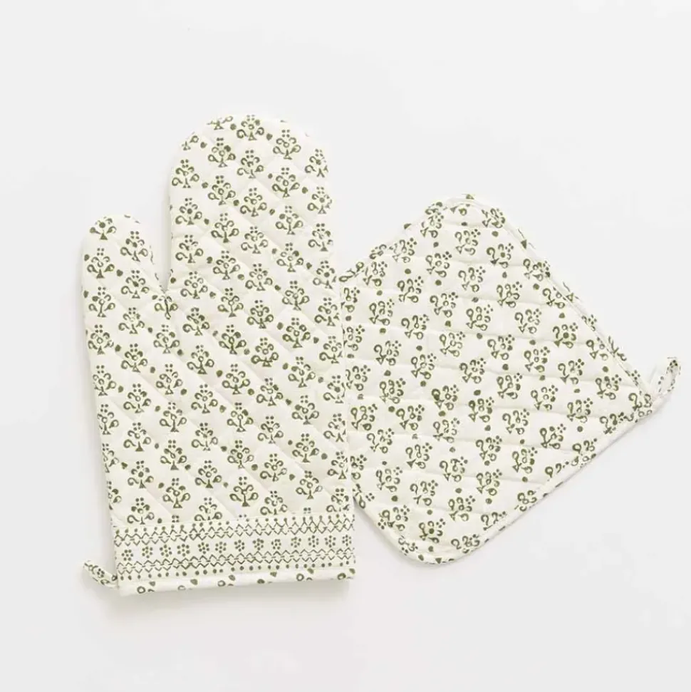 Phlox Green Oven Mitt Set