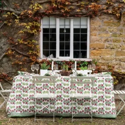 Pom Bells Basil & Magenta Tablecloth