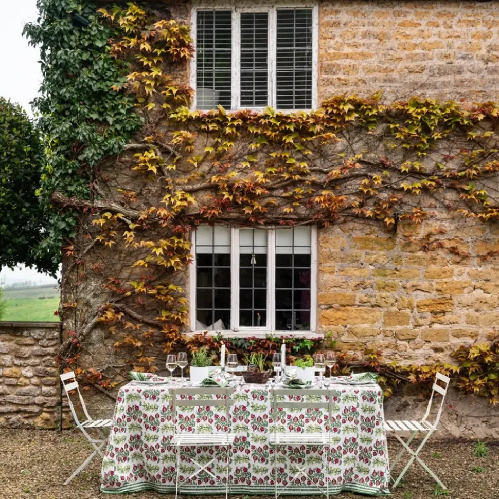 Pom Bells Basil & Magenta Tablecloth