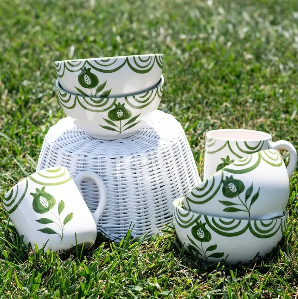 Pomegranate Crest Green Bowl | Set of 2