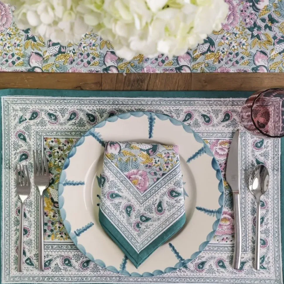 Pomegranate Garden Teal & Lilac Placemat | Set of 4