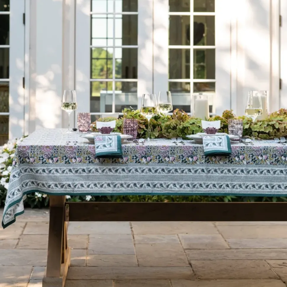 Pomegranate Garden Teal & Lilac Tablecloth