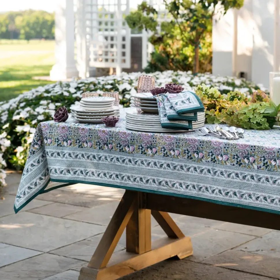 Pomegranate Garden Teal & Lilac Tablecloth