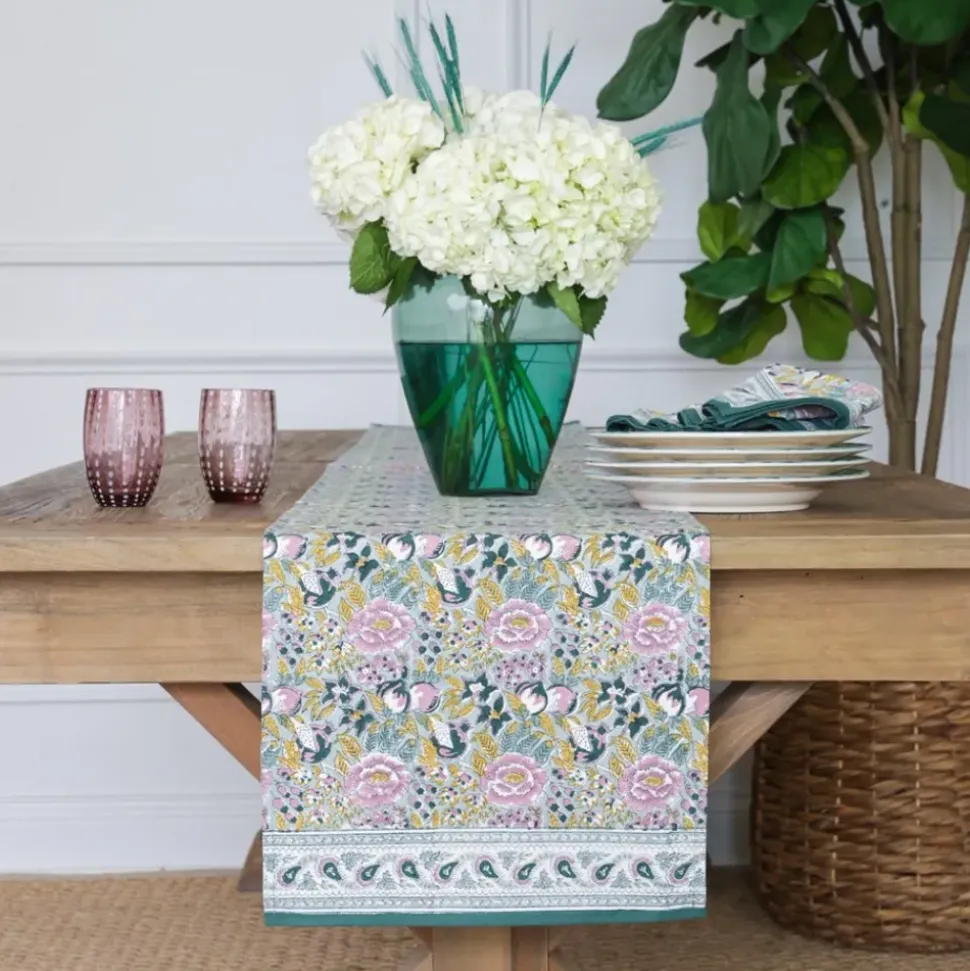 Pomegranate Garden Teal & Lilac Table Runner